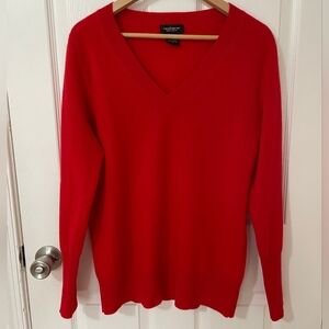 Lord & Taylor 100% Cashmere Bold Red V-Neck Sweater Size L